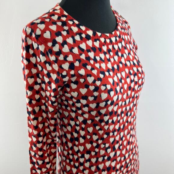 J.CREW Tippi Merino Wool Red White Black Hearts Print Shoulder Sweater Small S - Picture 5 of 9